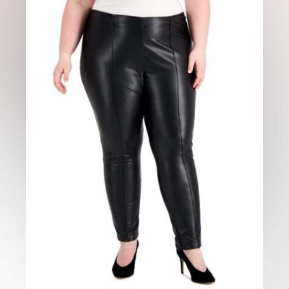 Anne Klein Women's Black Skinny Faux Leather Stretch  Pants Size 1X Pull On